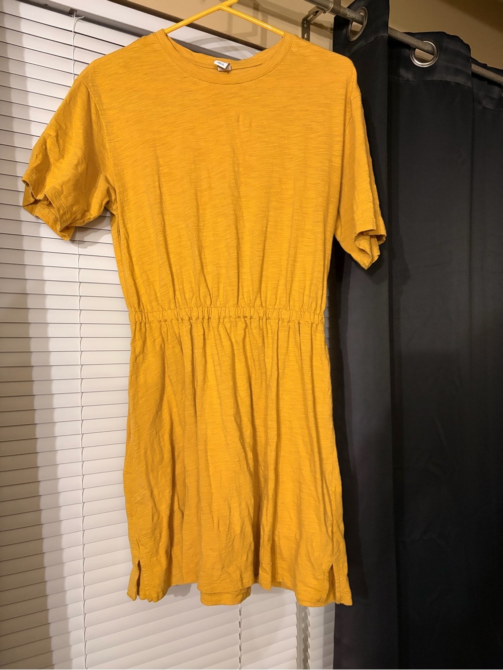 Casual Mustard Yellow Short Sleeve Waist-Elastic Dress